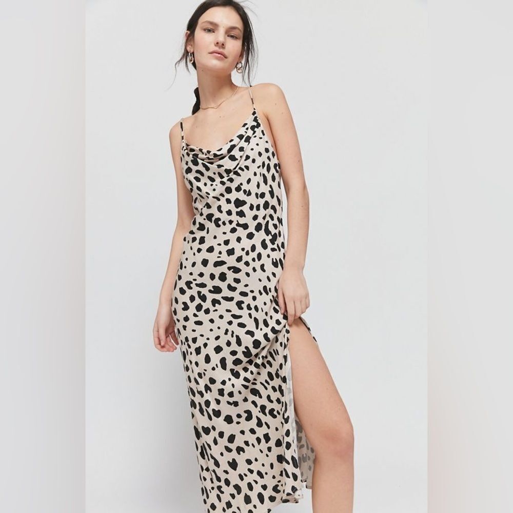 Urban outfitters Dress Forum Spotted Cowl Neck Slip leopard maxi Dress rayon  S
